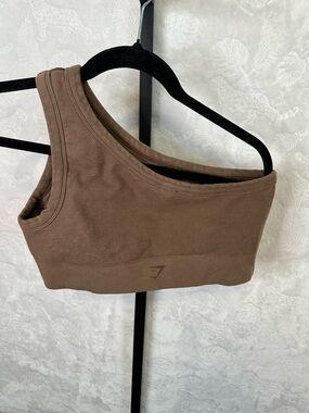 Gymshark One-Shoulder Ribbed Sports Bra in Brown